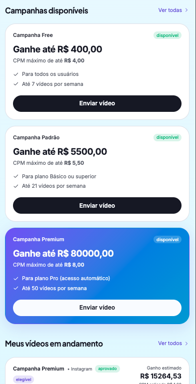 Campanhas disponíveis na PostiPay